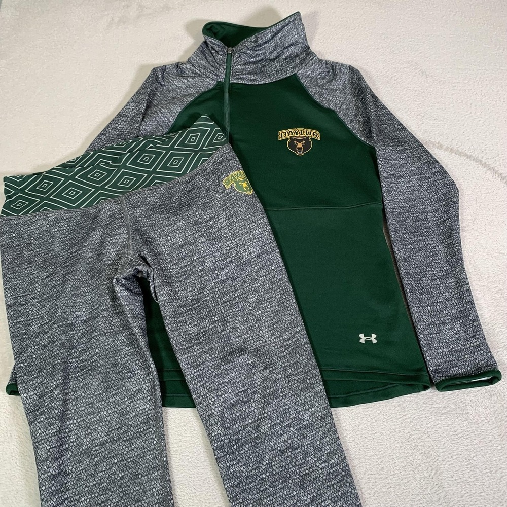 Baylor Bears Sweatshirt Womens Medium Green NCAA Under Armour ColdGear Set Pants